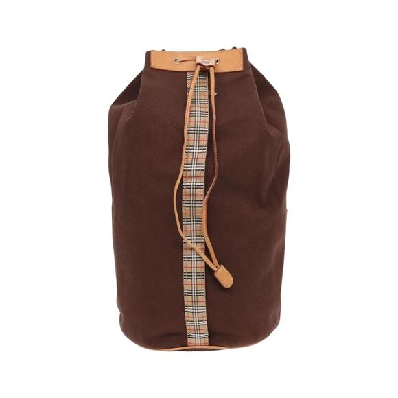 Pre Loved Burberry Drawstring Backpack Check Detail Unisex Brown Shoulder Bags - Picture 2 of 8
